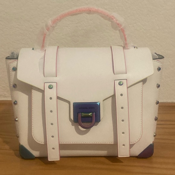 Michael Kors White Satchel/Sholder Bag with Neon Accents - Picture 1 of 11